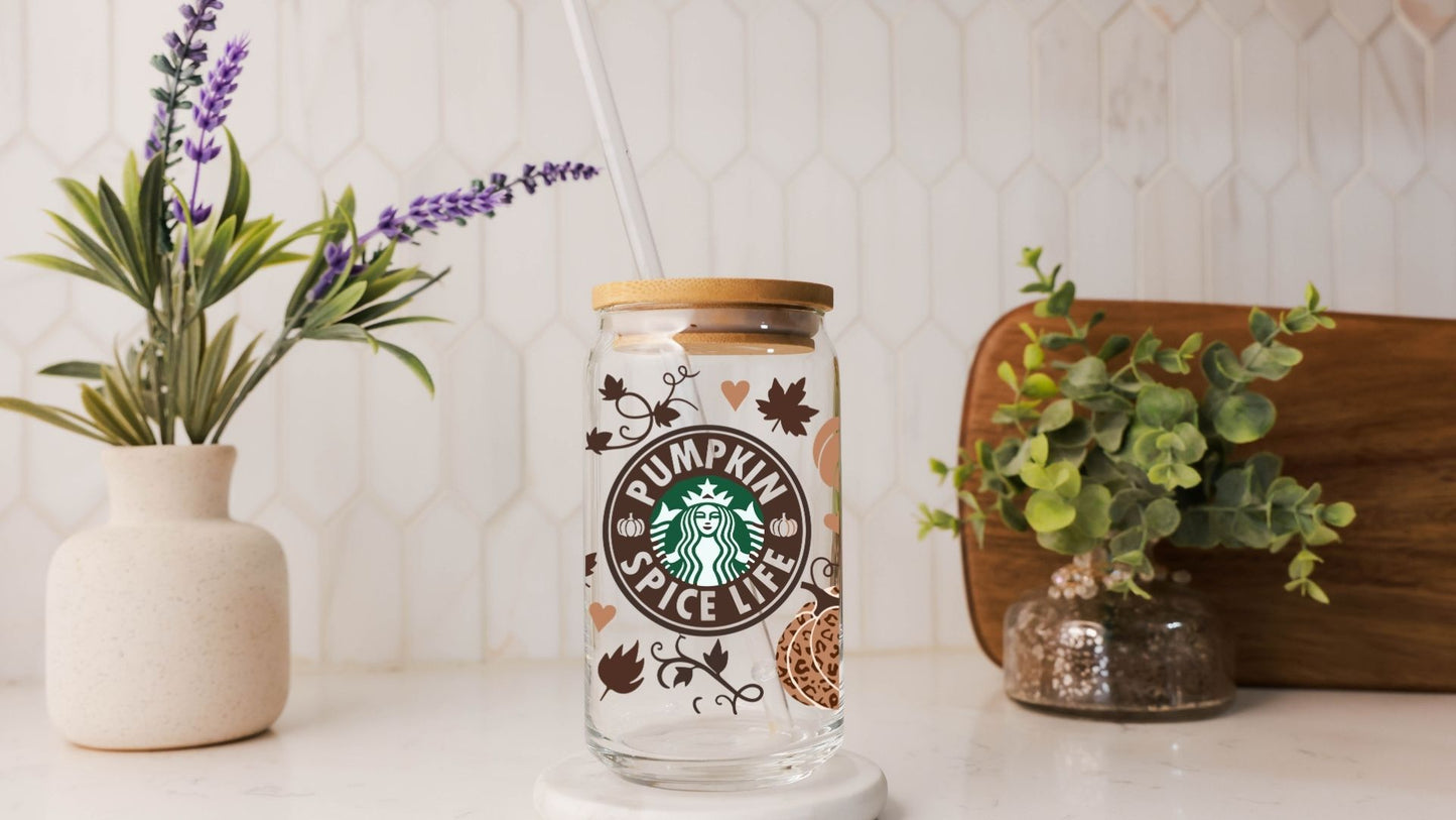 Pumpkin Spice Latte Seasonal 16 oz Glass Tumbler