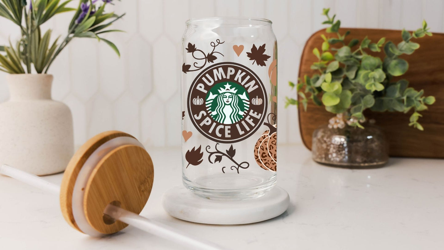 Pumpkin Spice Latte Seasonal 16 oz Glass Tumbler