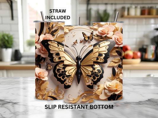 Elegant Butterfly Floral Tumbler