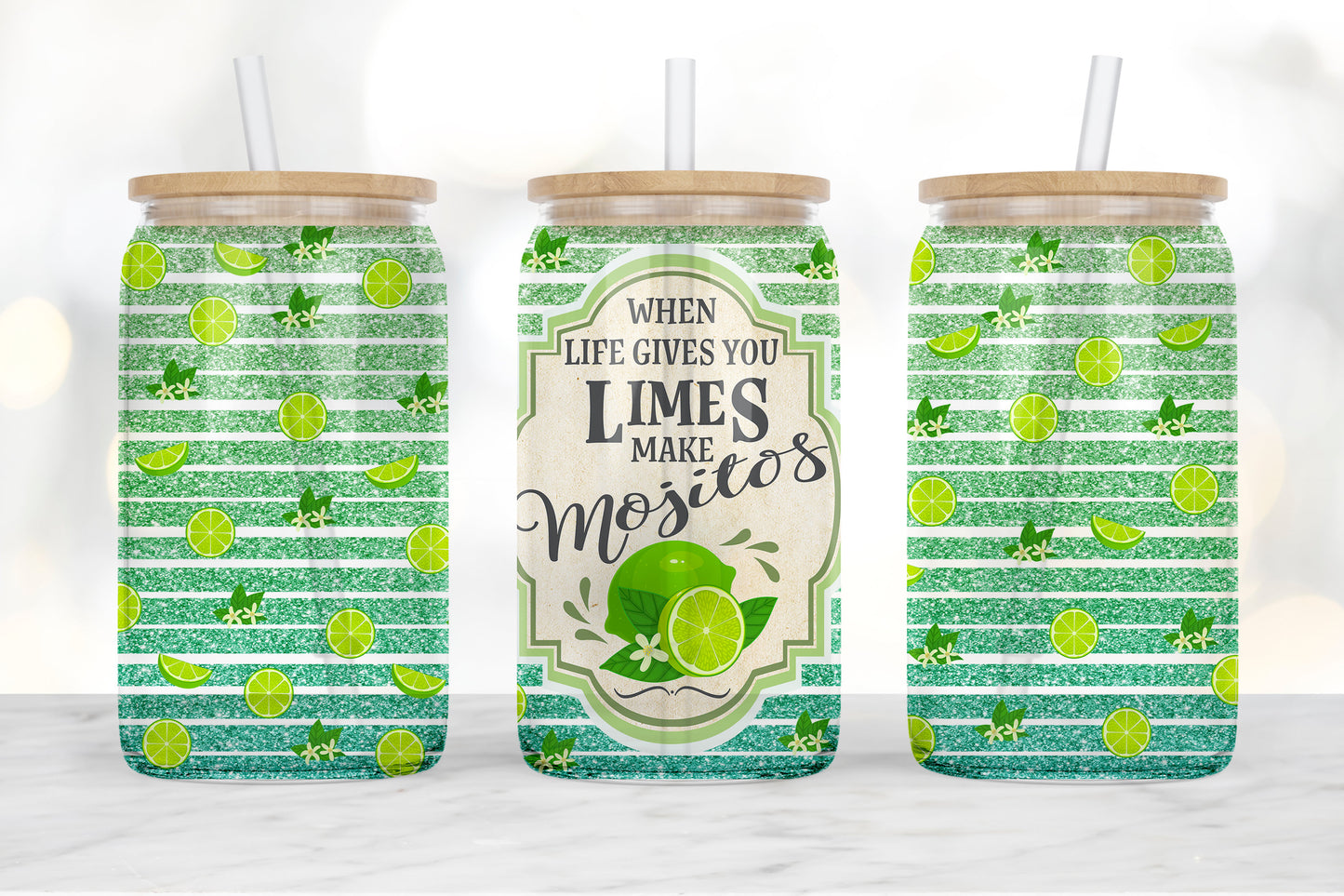 When Life Gives You Limes, Make Mojitos - 16 oz Glass Tumbler with Bamboo Lid and Straw