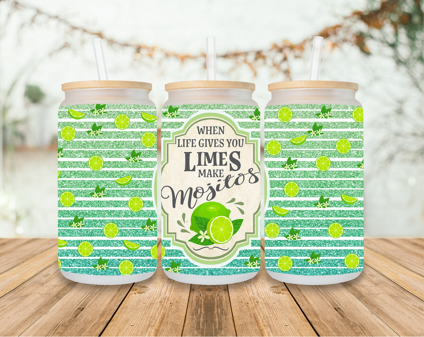 When Life Gives You Limes, Make Mojitos - 16 oz Glass Tumbler with Bamboo Lid and Straw