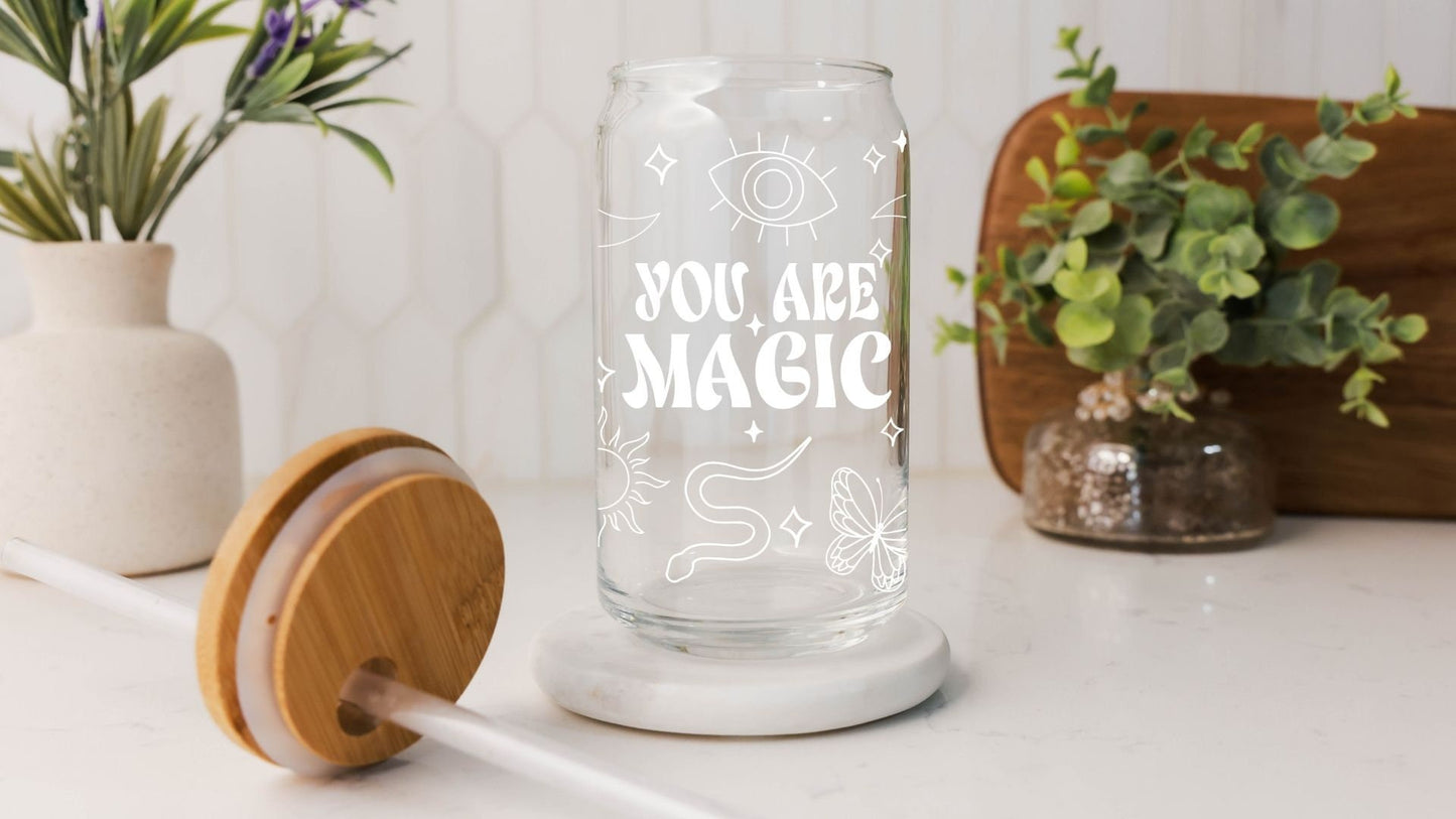 You Are Magic - 16oz Glass Tumbler with Bamboo Lid and Straw