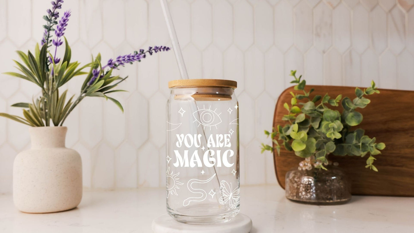 You Are Magic - 16oz Glass Tumbler with Bamboo Lid and Straw