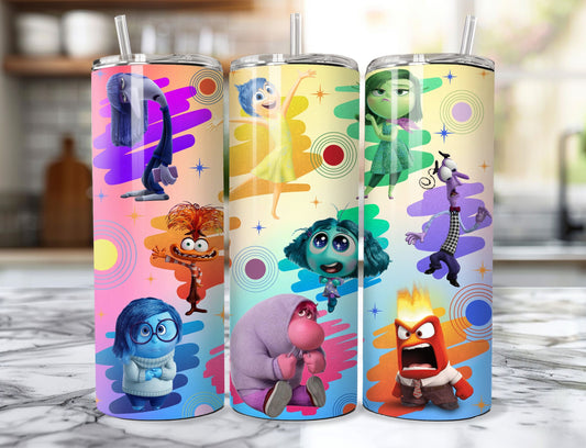 Inside Out Inspired Tumbler with Straw - Colorful Emotion-Themed Drinkware