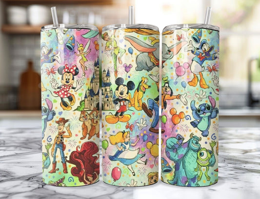 Disney Magic 20oz Stainless Steel Tumbler with Straw - Colorful Character Design