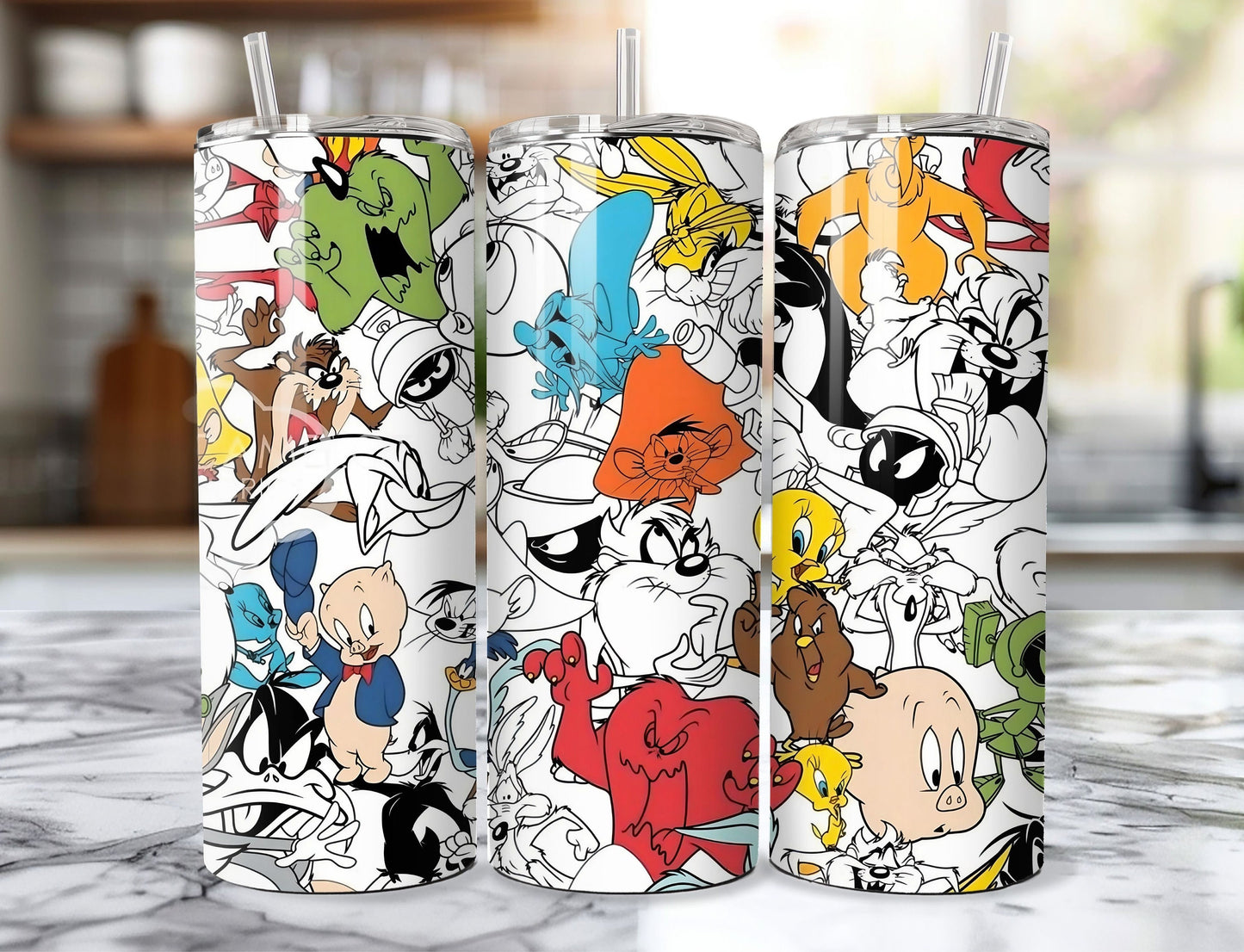 20oz Stainless Steel Tumbler with Classic Looney Tunes Characters Print - Collectible Drinkware