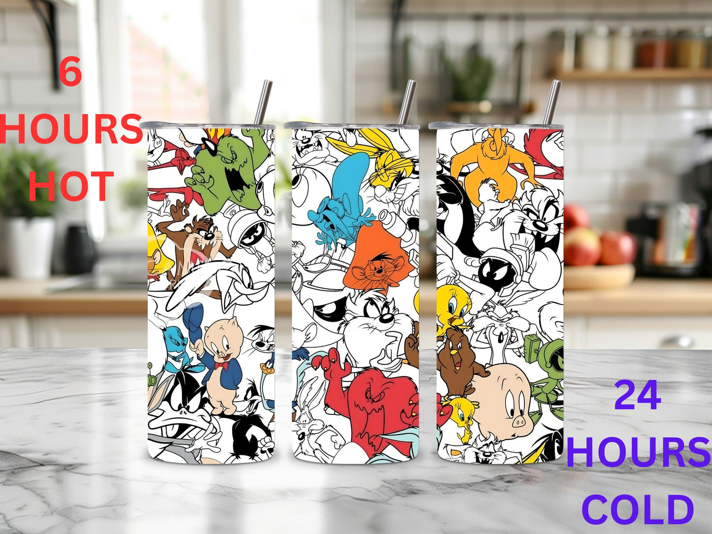 20oz Stainless Steel Tumbler with Classic Looney Tunes Characters Print - Collectible Drinkware